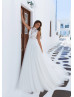 High Neck Ivory Lace Tulle Wedding Dress With Big Bow